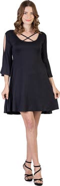24seven Comfort Apparel Knee Length Cold Shoulder Dress