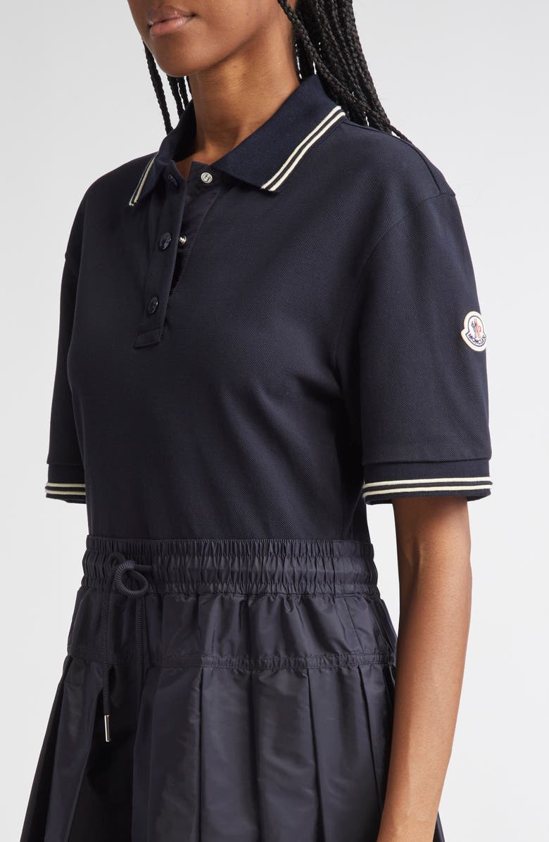 Moncler Mixed Media Polo Dress, Alternate, color, Dark Navy Blue