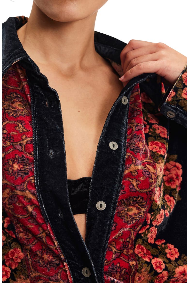 One Night Placed Print Velvet Button-Up Shirt, Alternate, color, NIGHT OWL COMBO