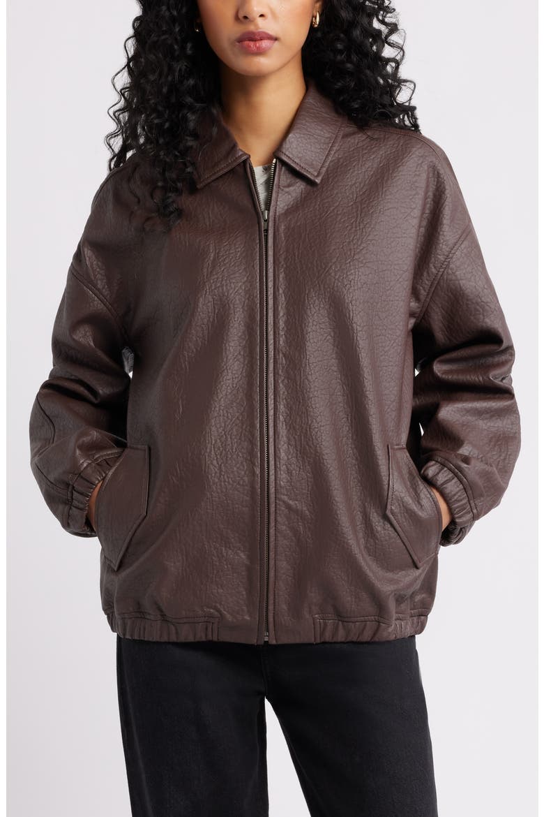 Oversize Faux Leather Jacket, Alternate, color, BROWN SEAL