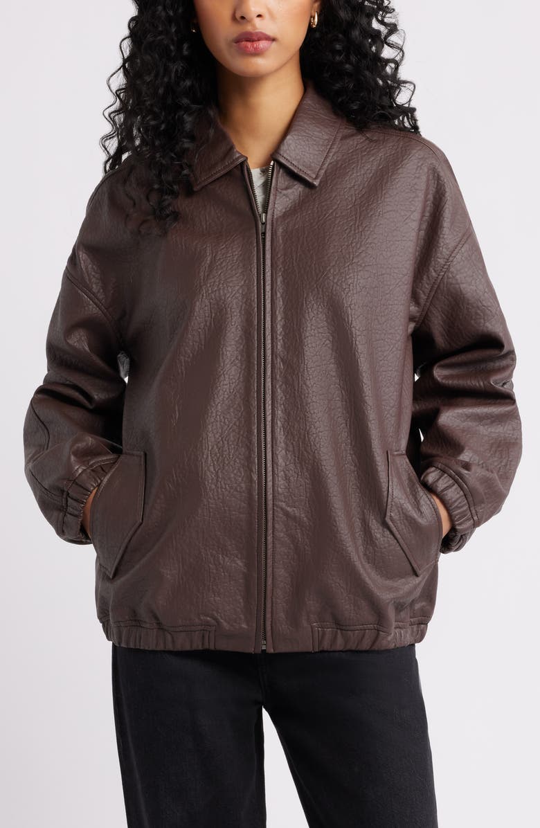 Open Edit Oversize Faux Leather Jacket, Alternate, color, Brown Seal