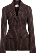 Erdem Pinstripe Fitted Single Breasted Wool & Mohair Blend Blazer