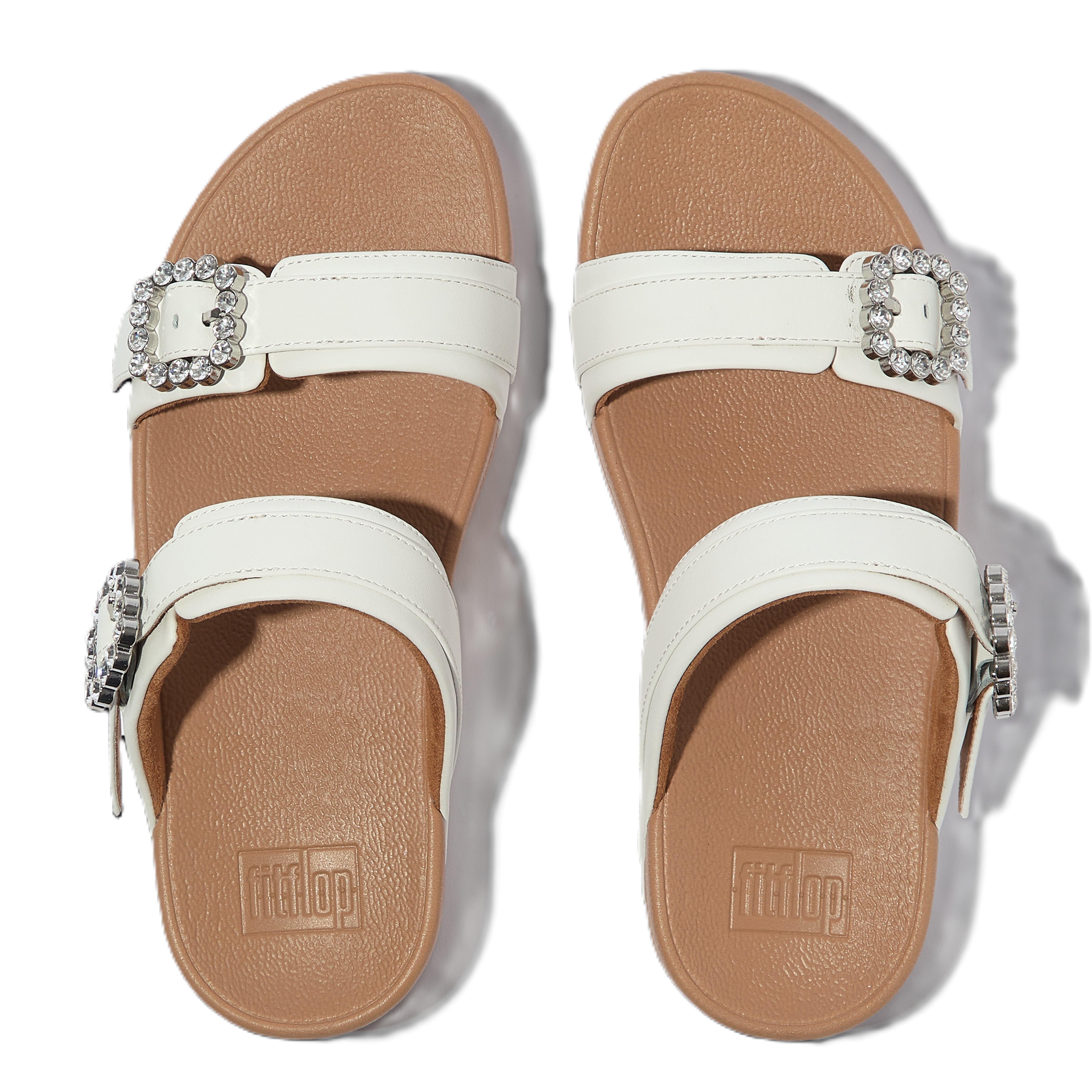 FitFlop Lulu Crystal Buckle Slides, Alternate, color, Urban White