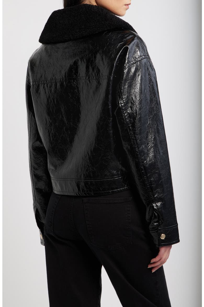 Faux Patent Leather & Faux Shearling Jacket, Alternate, color, BLACK