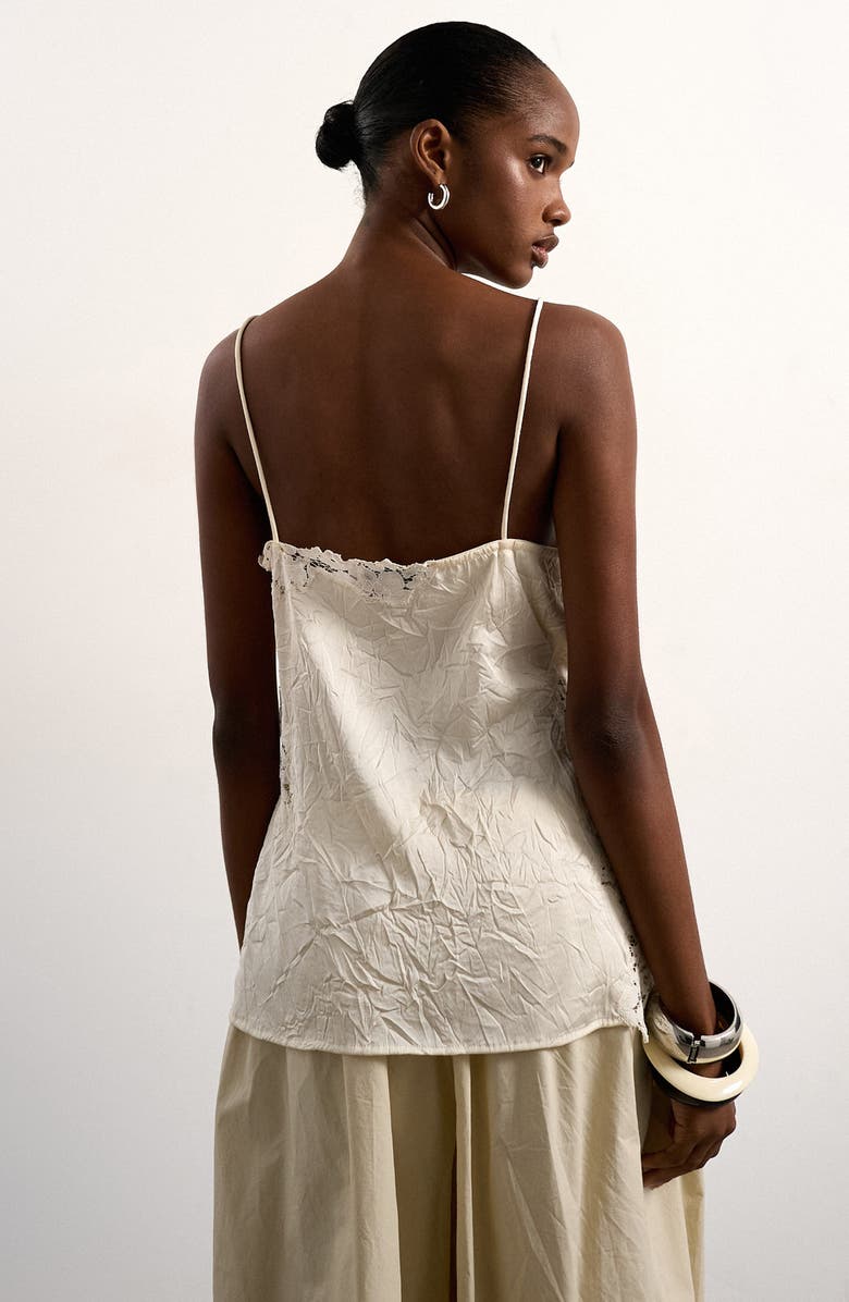 Topshop Crinkle Satin & Lace Camisole, Alternate, color, Ivory