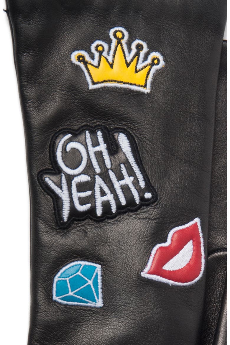Leather gloves with patches, Alternate, color, BLACK