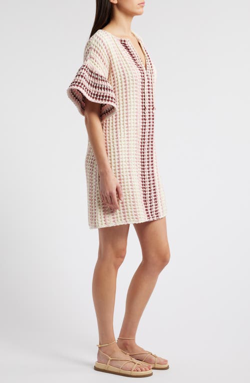 Saylor Allirra Open Stitch Knit Shift Minidress In Pink Stripe Multi