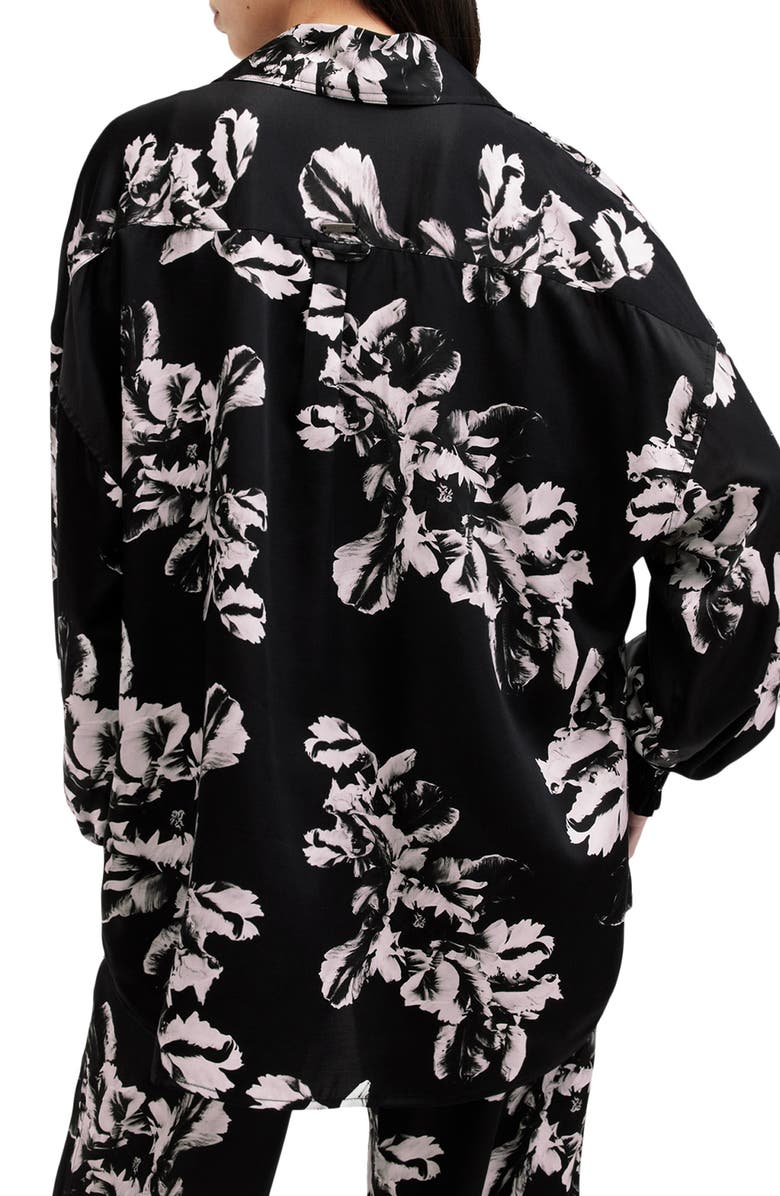 AllSaints Charli Floral Satin Button-Up Shirt, Alternate, color, Monica Black