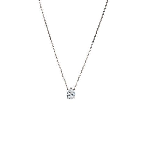 CZ Pear Three Prong Pendant Necklace