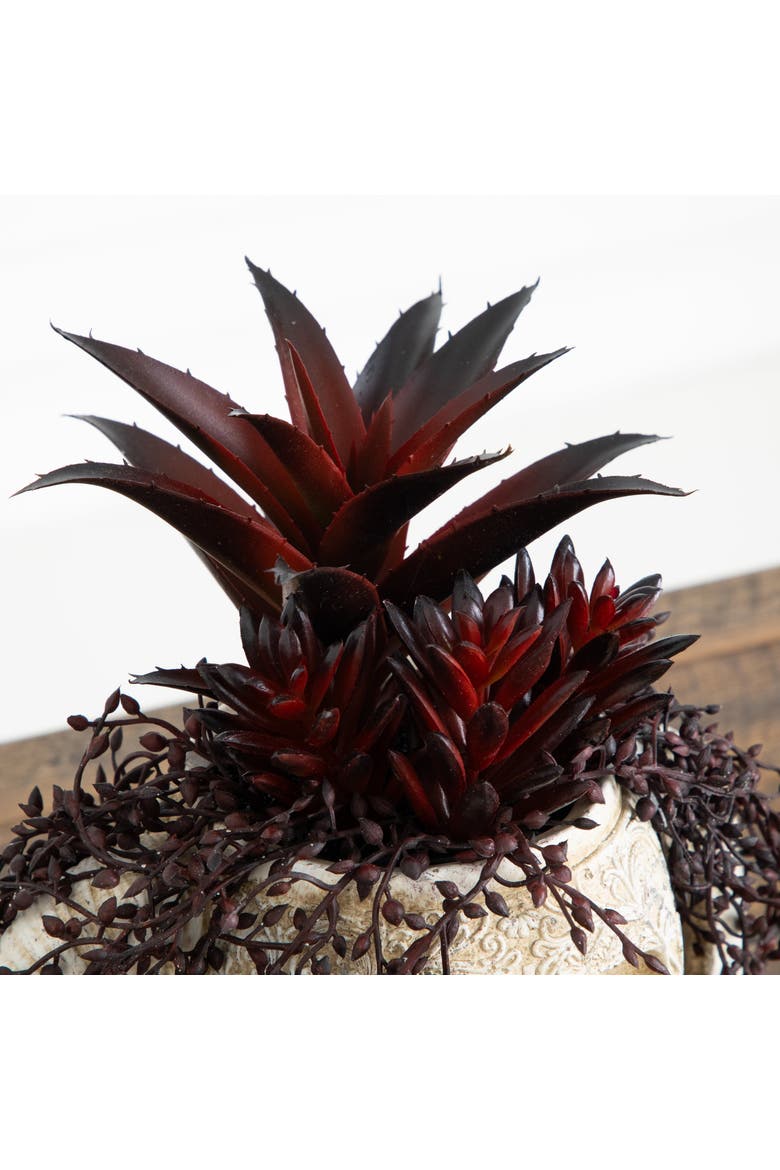 8-in Artificial Halloween Succulent Garden in Horned Skull Planter, Alternate, color, White/Purple