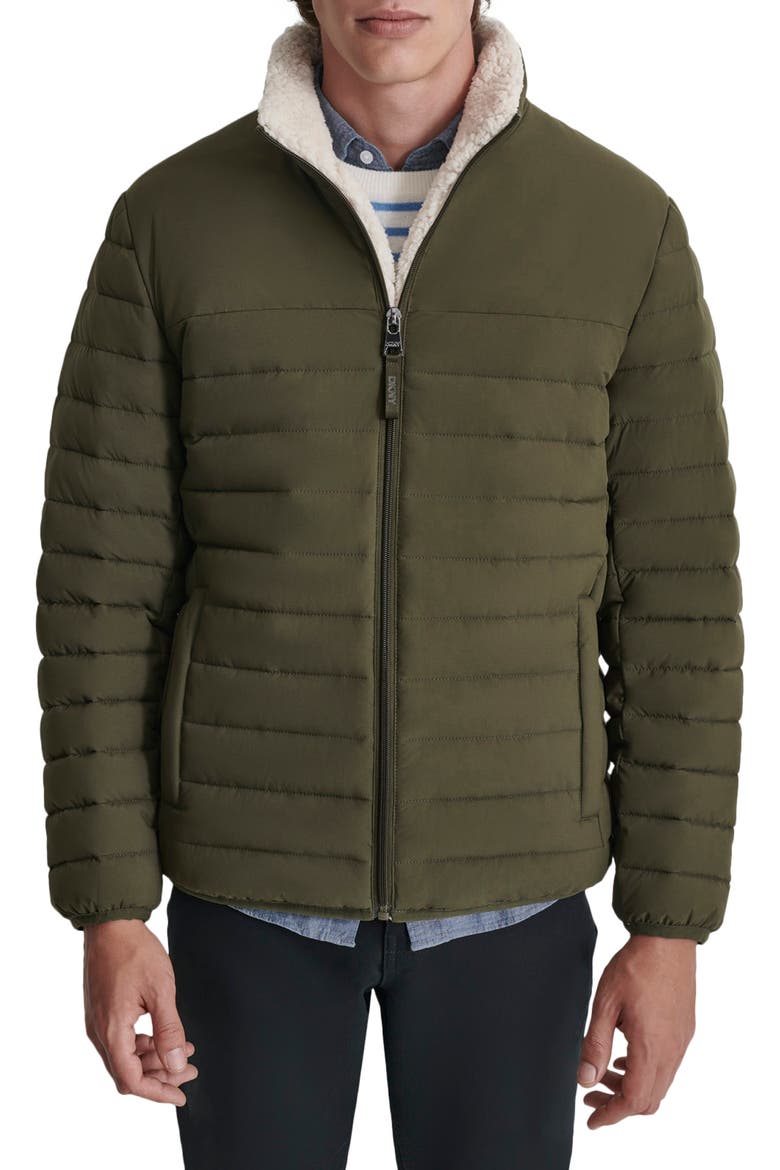Water Resistant Faux Shearling Lined Quilted Jacket, Main, color, OLIVE