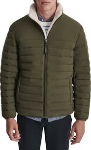 DKNY Water Resistant Faux Shearling Lined Quilted Jacket