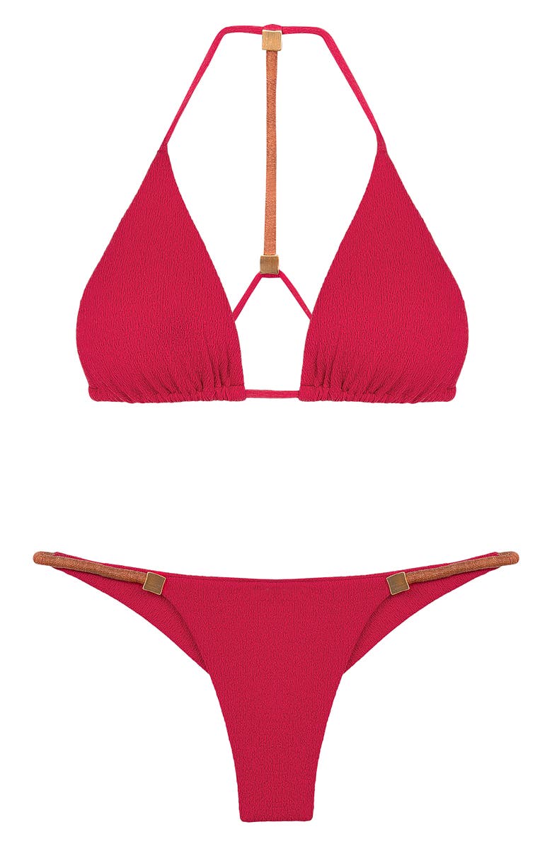 ViX Paula Hermanny Firenze Aika T-Back Beaded Triangle Bikini Top, Alternate, color, Red
