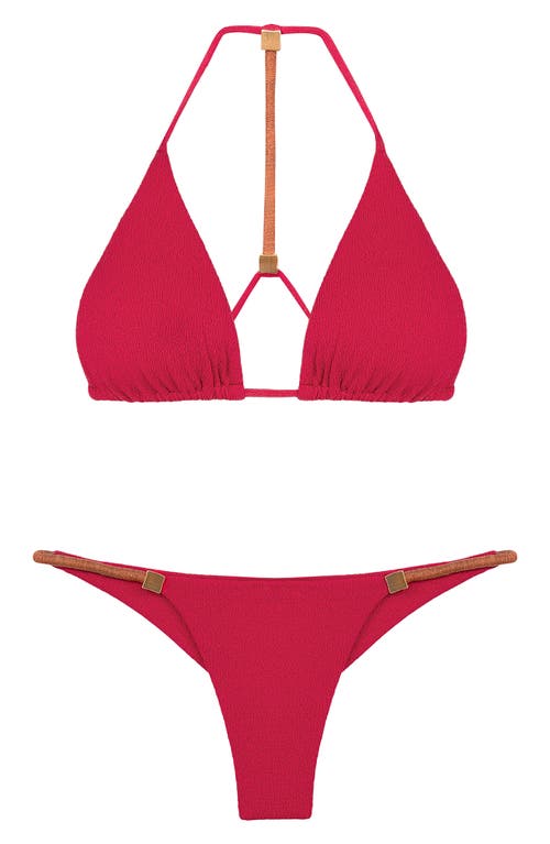 Shop Vix Swimwear Vix Paula Hermanny Firenze Aika T-back Beaded Triangle Bikini Top In Red