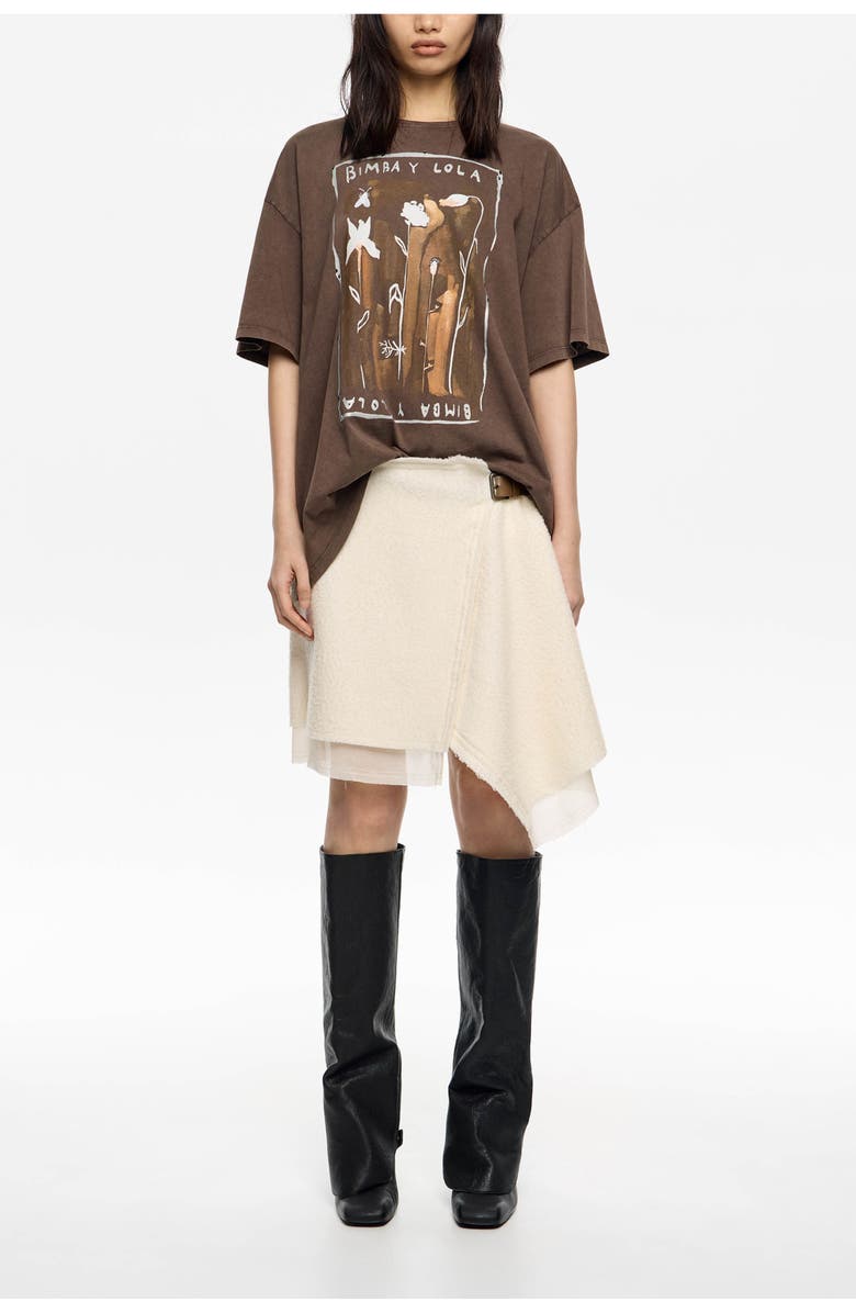 Bimba y Lola Off- Wool Wrap Mini Skirt, Main, color, Off White