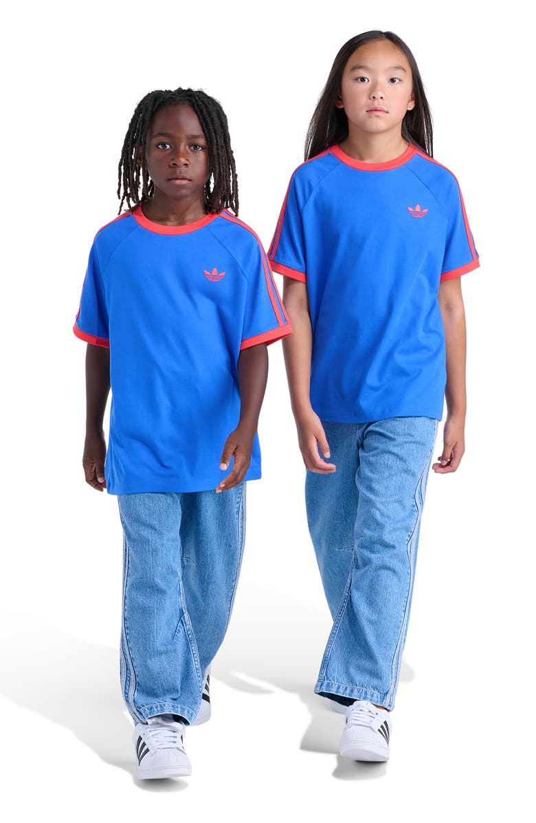adidas Originals Kids' 3-Stripes Ringer T-Shirt, Alternate, color, Bright Blue