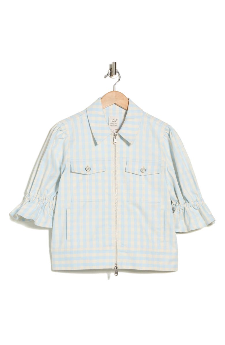 Cinq à Sept Holly Gingham Denim Jacket, Main, color, Morning Sky/ Light Plaster