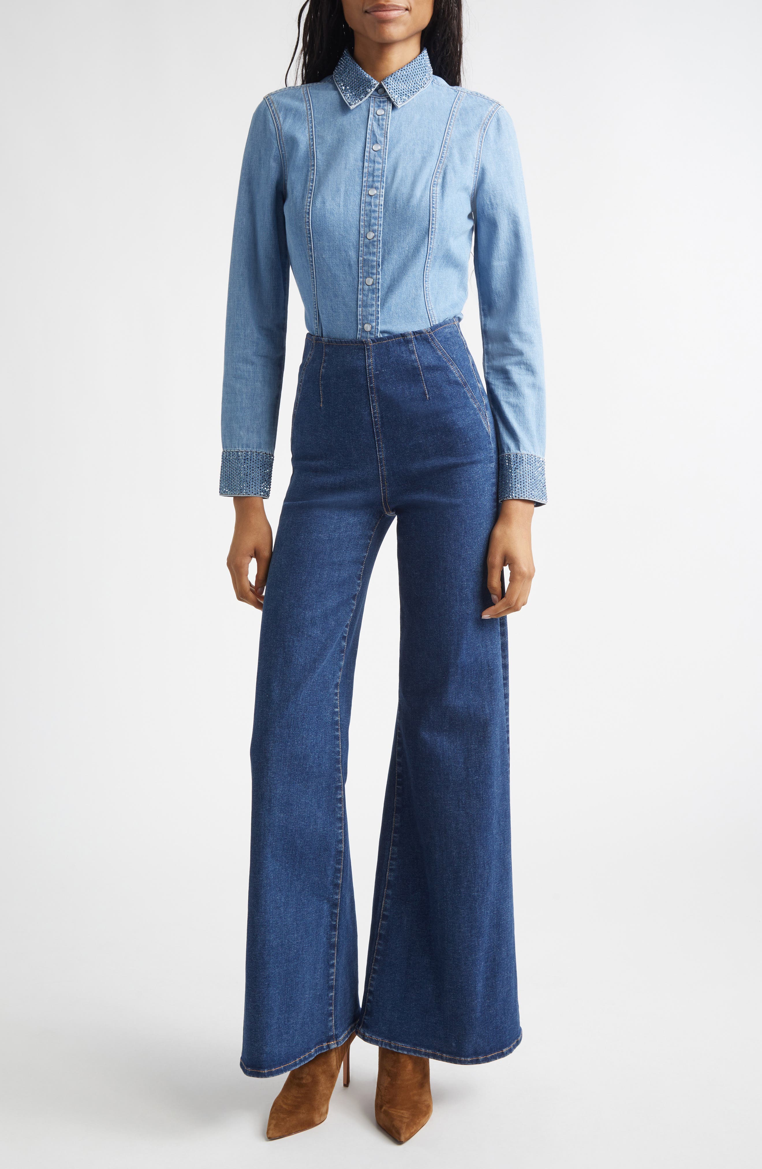 Eddie Rhinestone Trim Denim Top - image 2