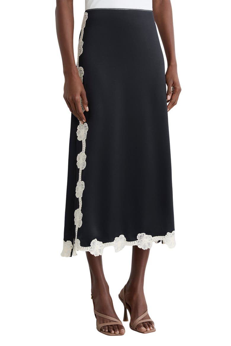 Doa Embroidered Floral Border Skirt, Main, color, NAVY