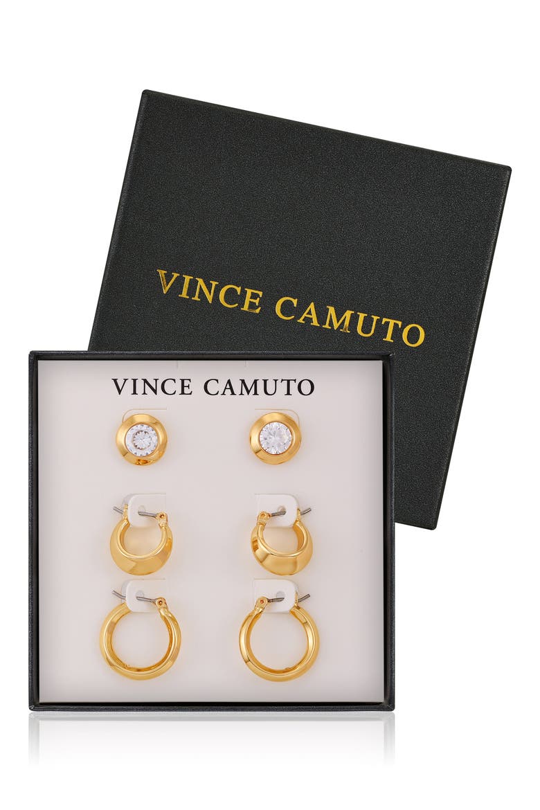 Hoop and Stud Earring Set, Main, color, GOLD TONE