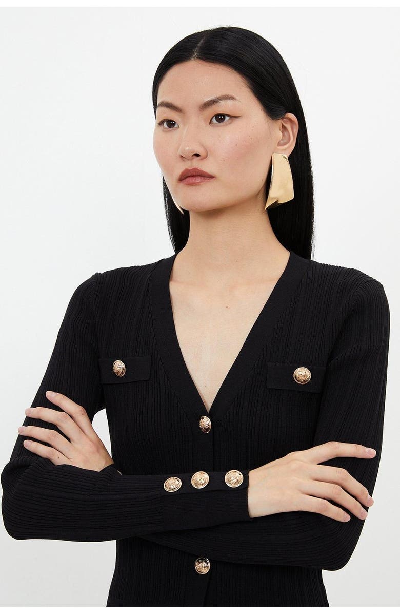 Karen Millen Viscose Blend Rib Military Trim Cardigan, Alternate, color, Black