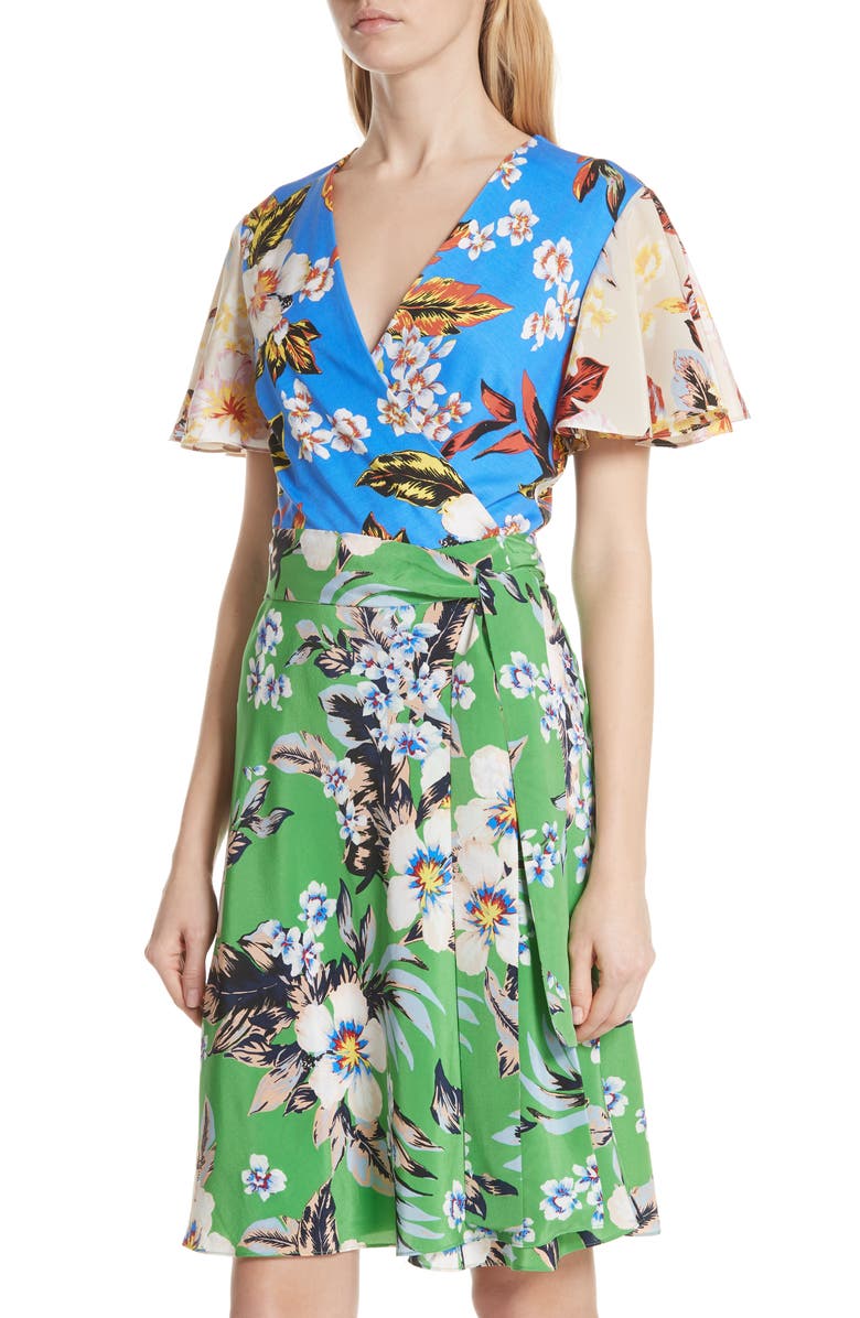 DVF Diane von Furstenberg Flutter Sleeve Silk Wrap Dress, Alternate, color, 