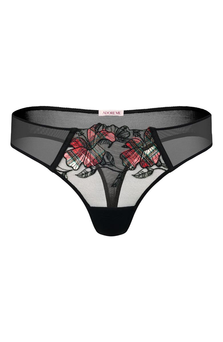 Adore Me Carole Thong Panties, Alternate, color, Plaid Black