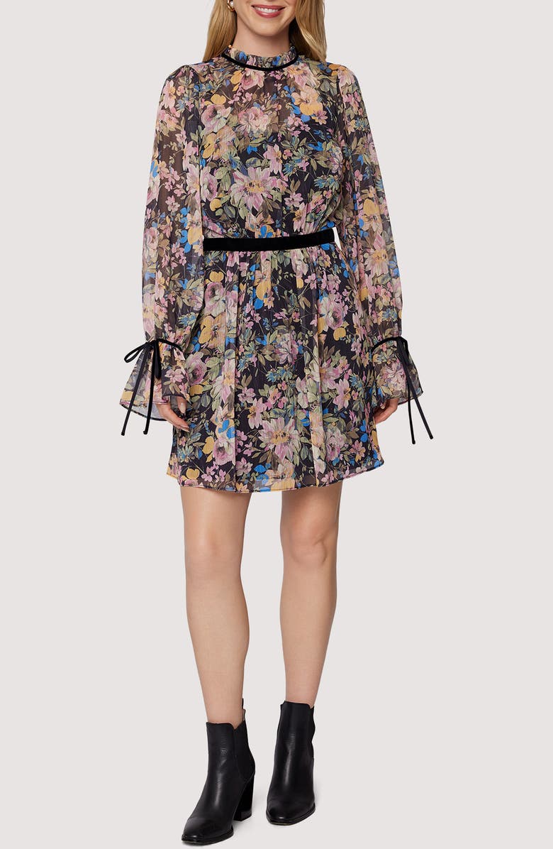 Lost + Wander Sweet Meadown Floral Long Sleeve Minidress, Main, color, Black Multi Floral