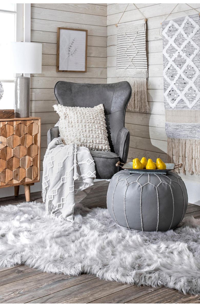NULOOM Jerrie Moroccan Ottoman - Dark Gray, Alternate, color, 