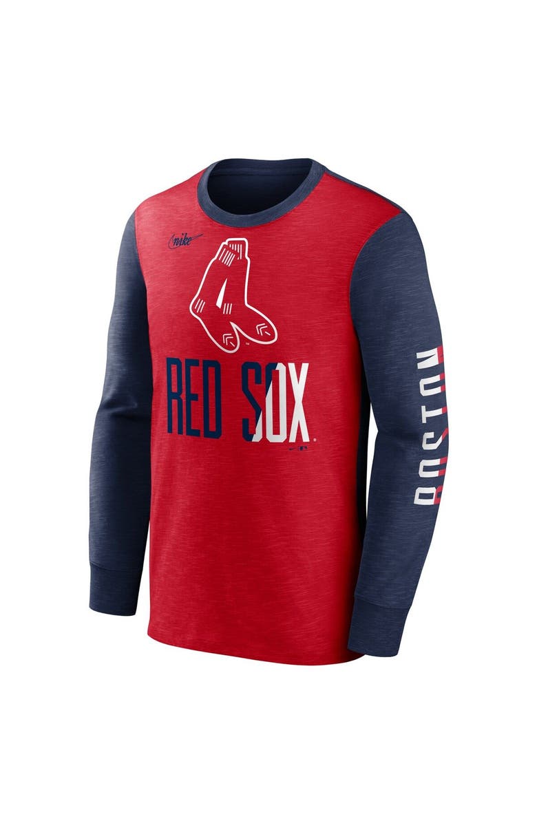 Nike Men's Nike Red/Navy Boston Red Sox Cooperstown Collection Rewind Splitter Slub Long Sleeve T-Shirt, Alternate, color,