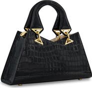 Mac Duggal Gold Plated Hardware Crocodile Embossed Leather Handbag