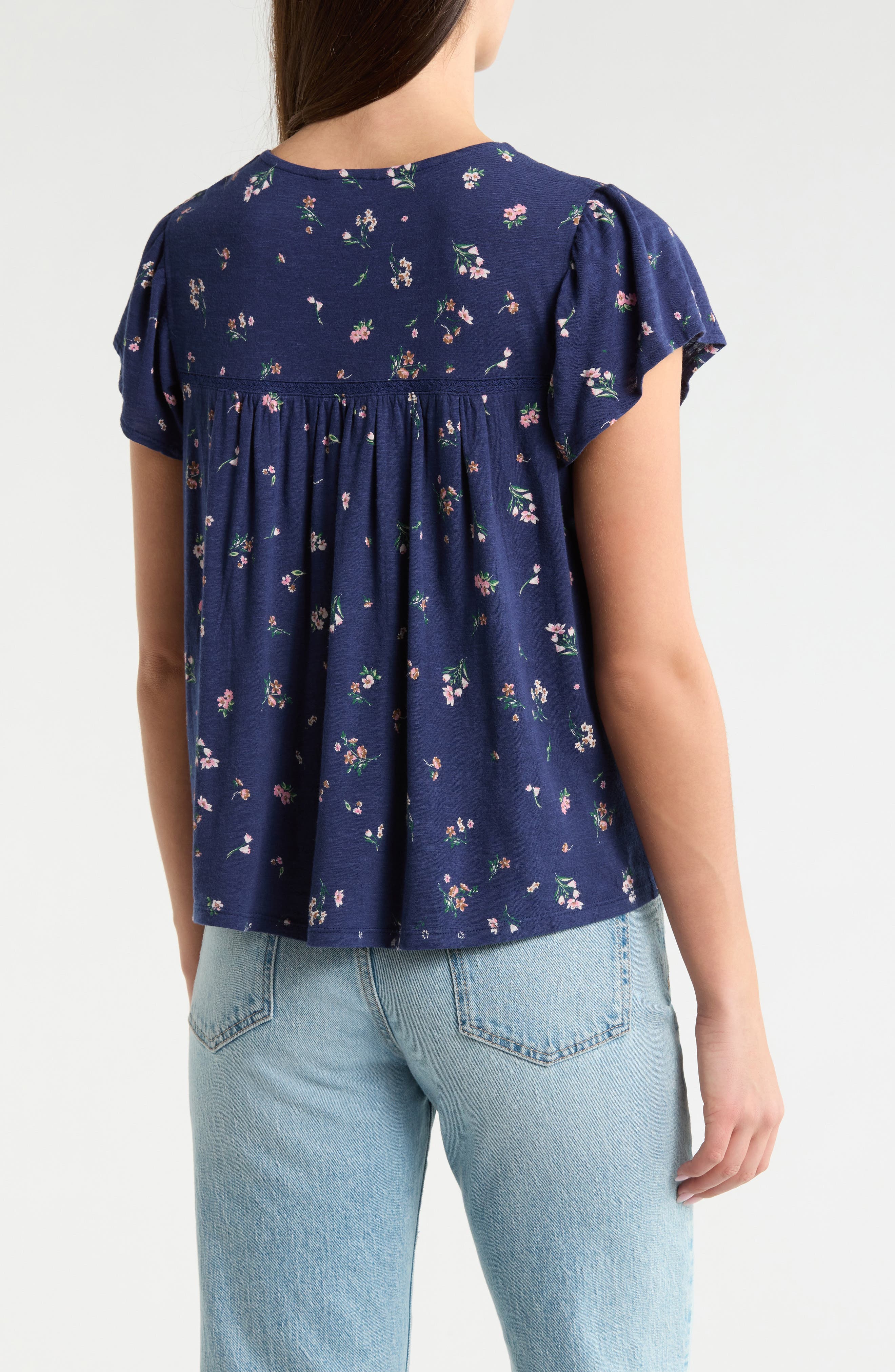 Floral Flutter Sleeve Cotton Blend Top - image 2