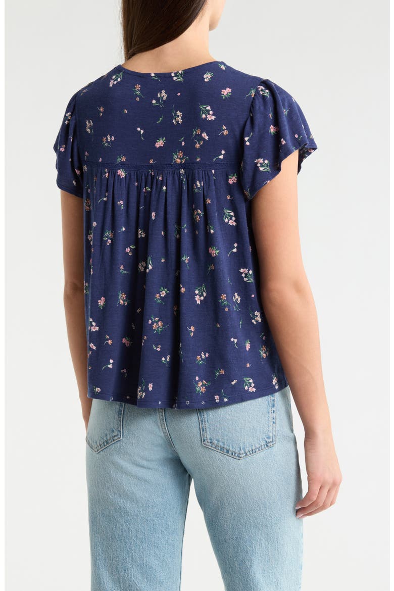 Floral Flutter Sleeve Cotton Blend Top, Alternate, color, NAVY FLORAL