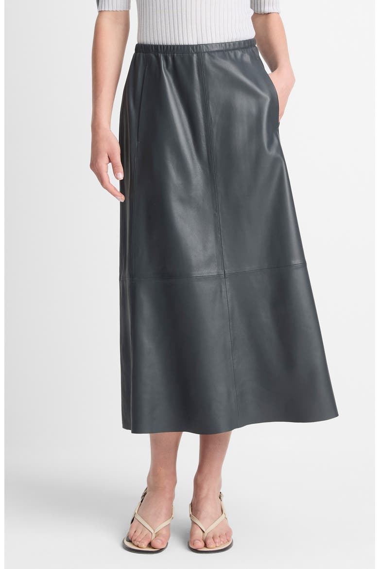 Leather Paneled A-Line Midi Skirt, Main, color, GRAPHITE