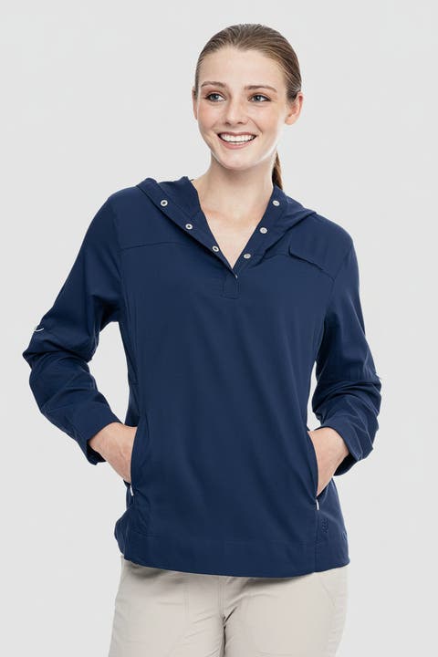 Women's Henley Hoodie - UPF 50+ Sun Protection - Sea Spray