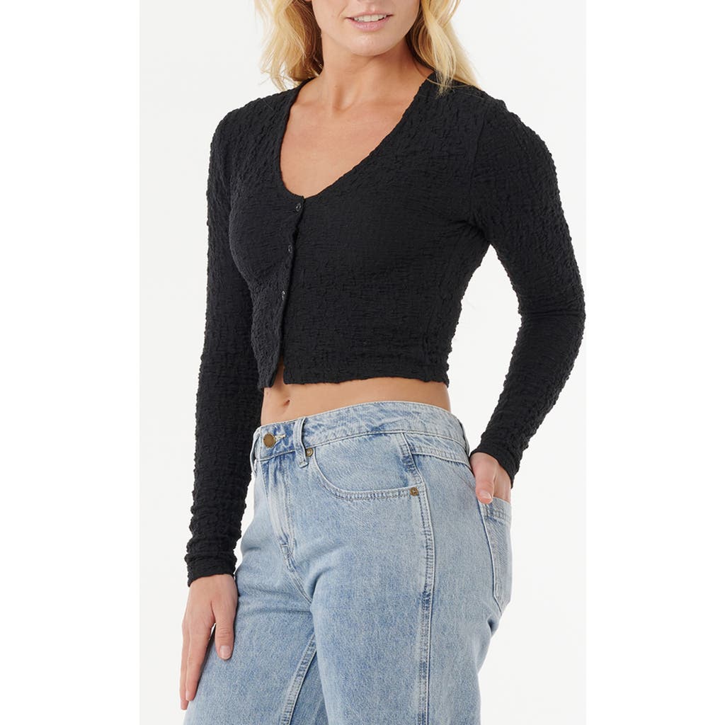 Rip Curl Sunset Luau Textured Long Sleeve Crop Top In Black