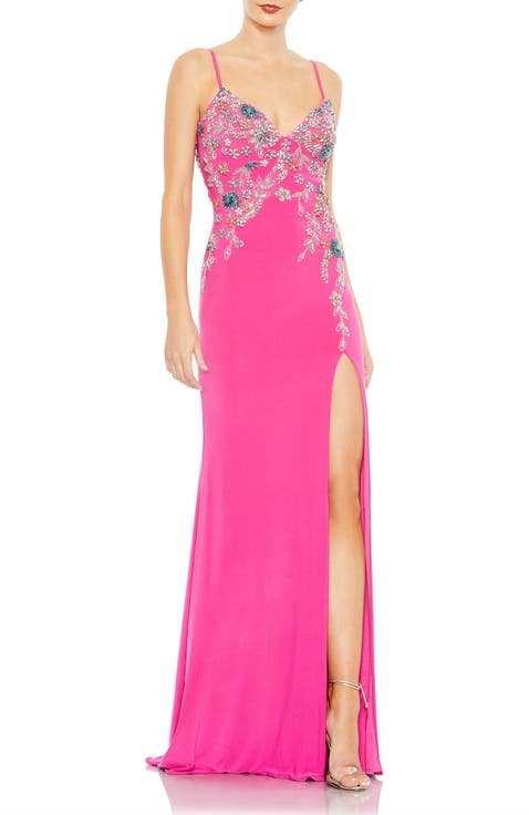 Multi Color Beaded Floral Cami Gown
