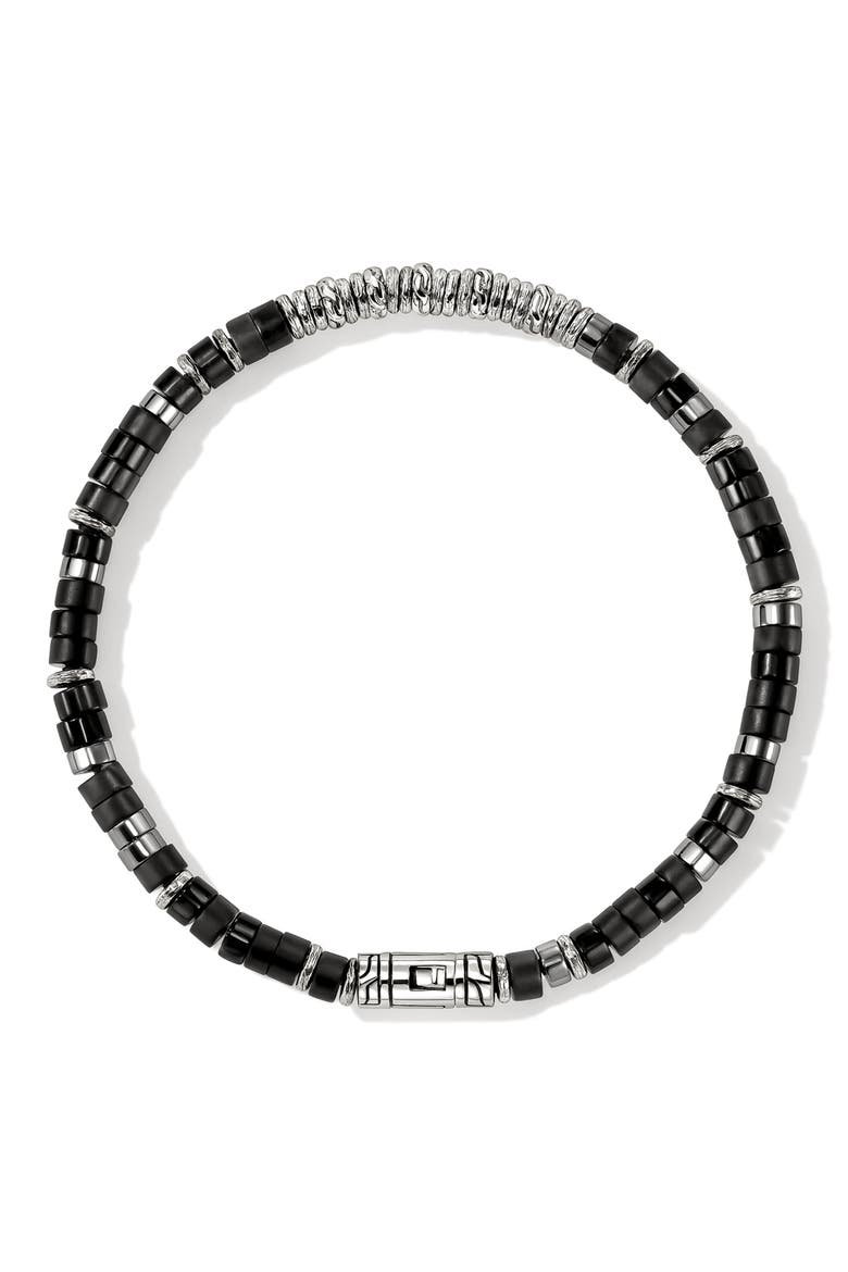 Men's Heishi Sterling Silver Onyx & Hematite Bracelet, Alternate, color, SILVER