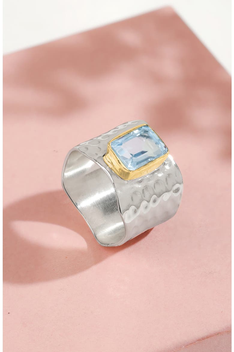 Emerald Cut Blue Topaz Silver Plated Ring, Alternate, color, BLUE