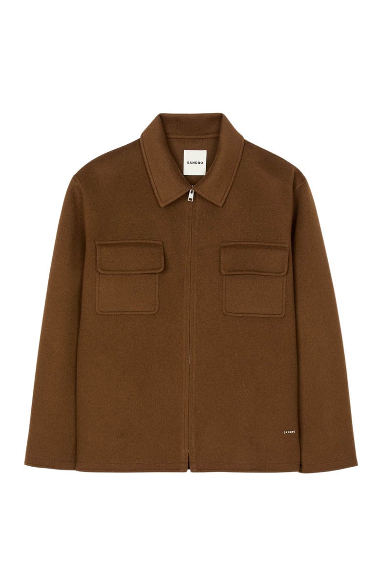 SANDRO Zipped overshirt, Alternate, color, Tobacco Brown