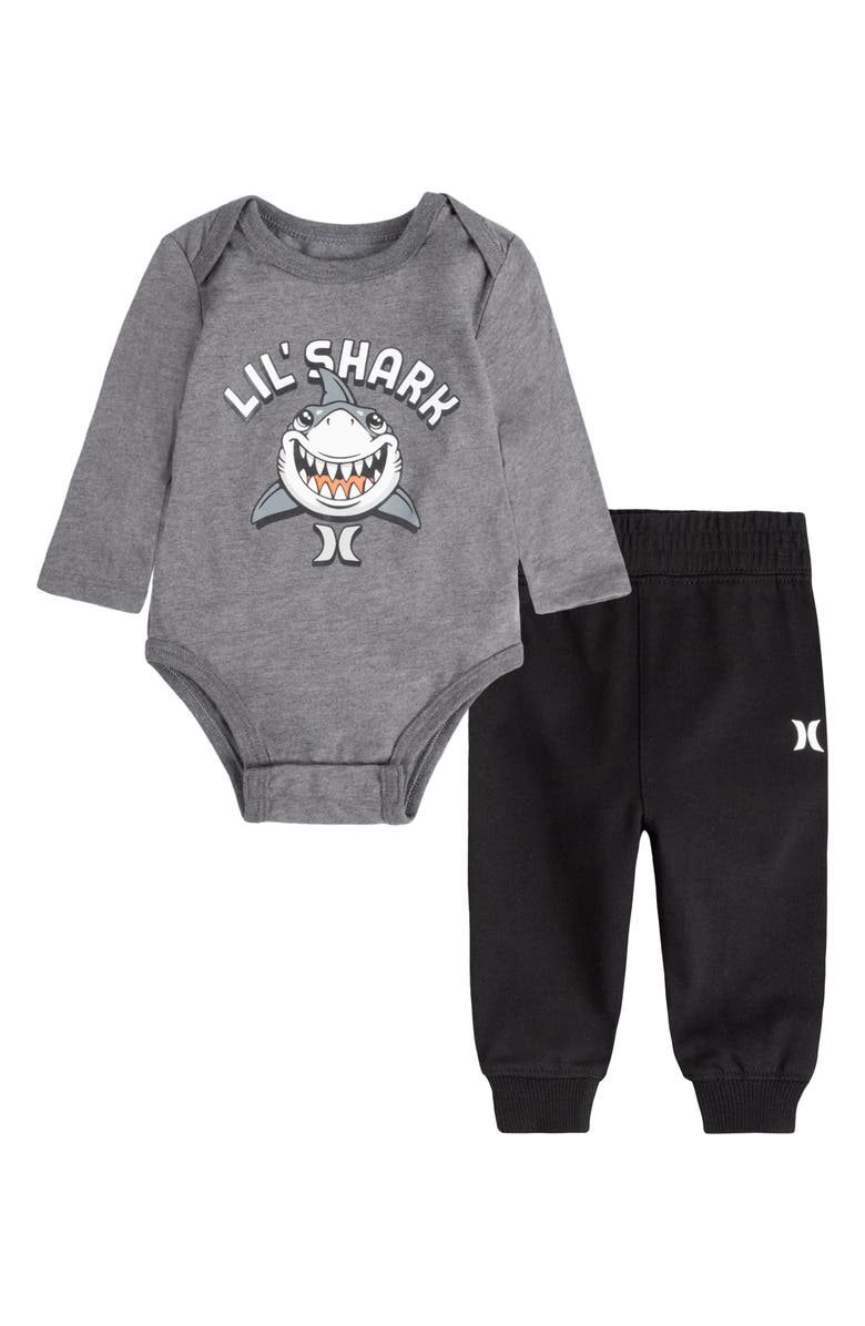 Hurley Lil' Shark Bodysuit & Joggers Set, Main, color,