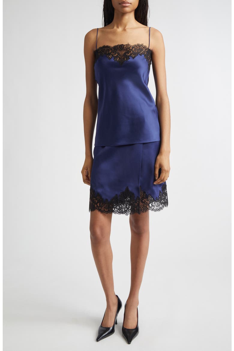 Iconic Lace Trim Satin Wrap Skirt, Alternate, color, NAVY