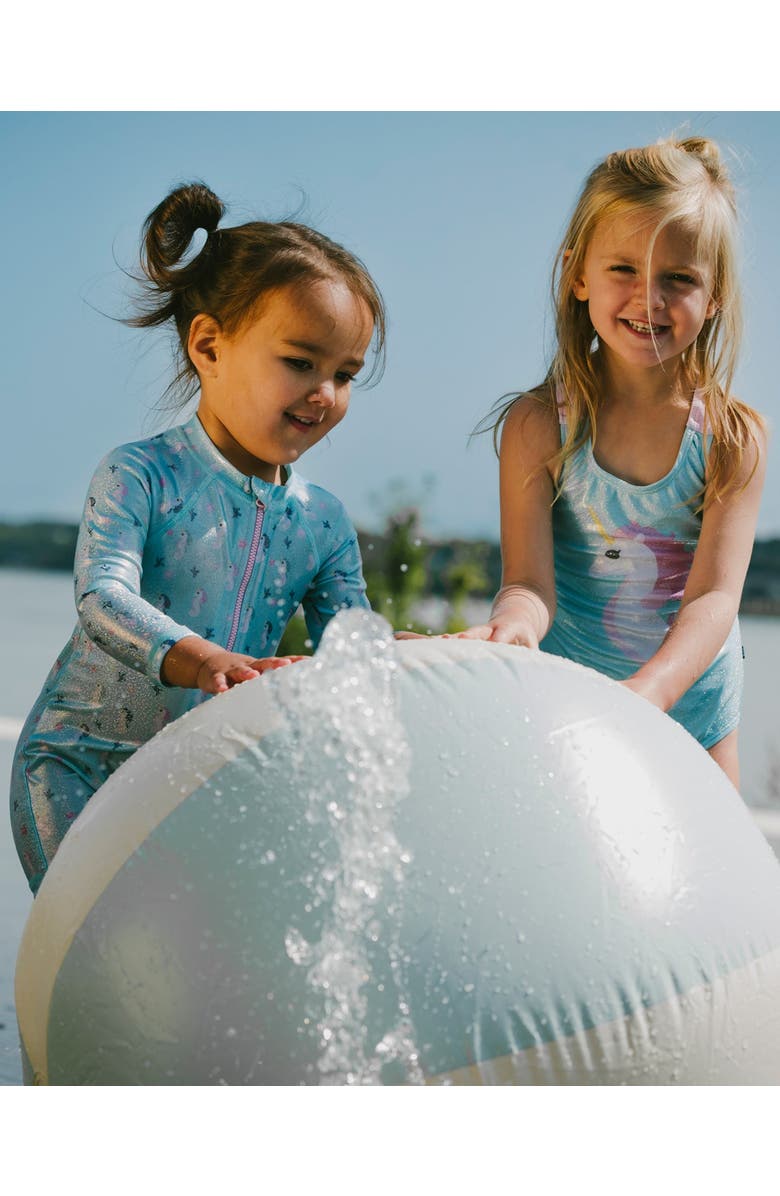 Deux par Deux One-Piece Long Sleeve Seahorse Rashguard, Alternate, color, Blue Seahorse Print