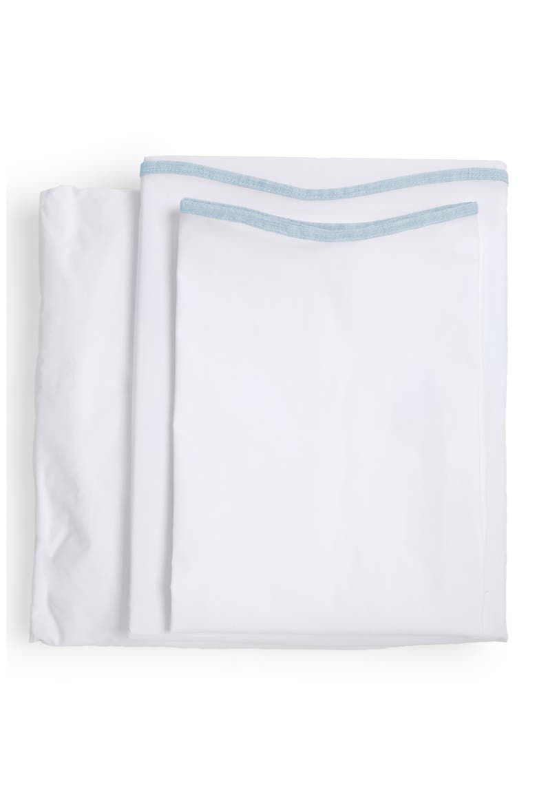 Skylar Cotton Percale Sheet Set, Main, color, WHITE/ FRENCH BLUE