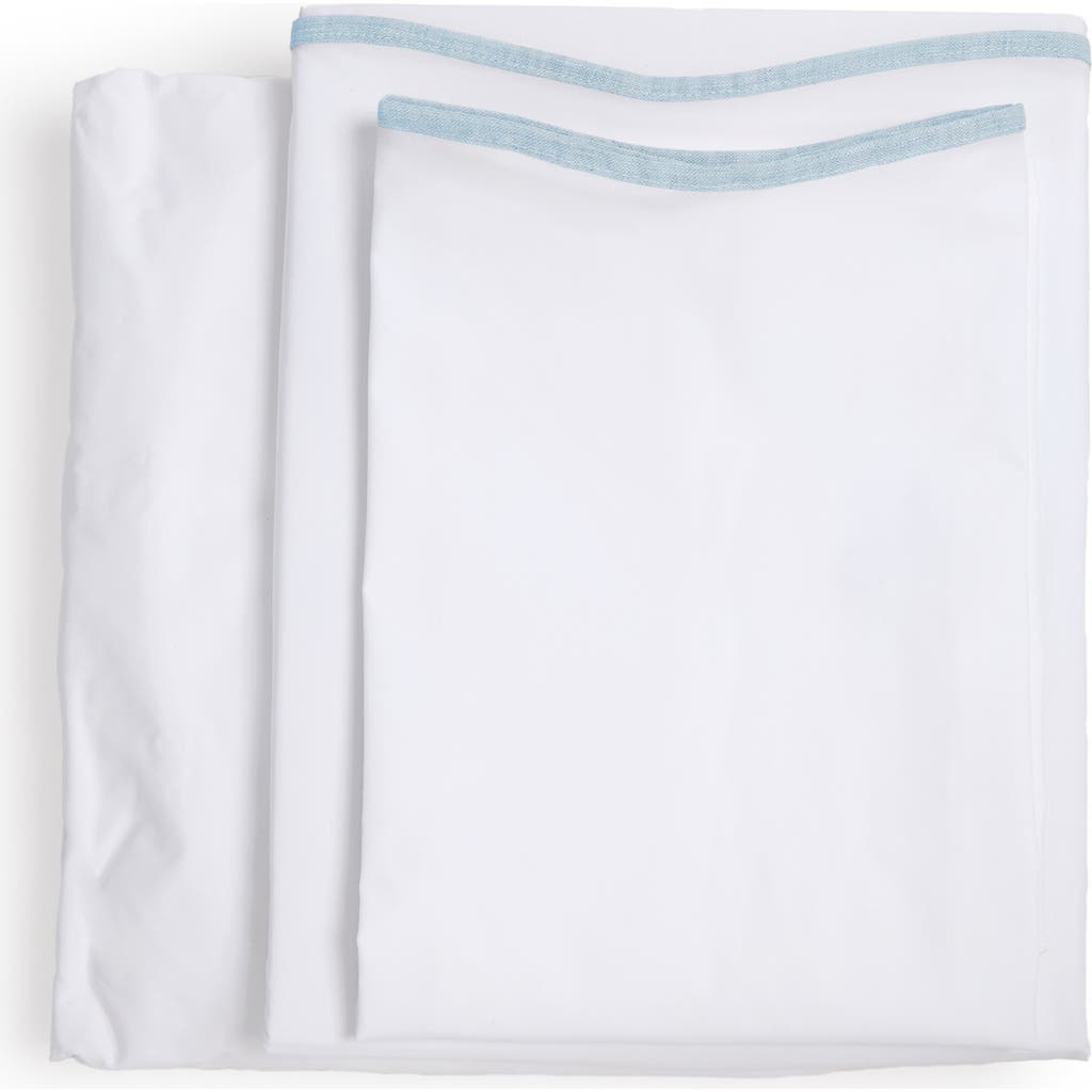 Pom Pom At Home Skylar Cotton Percale Sheet Set In White/french Blue