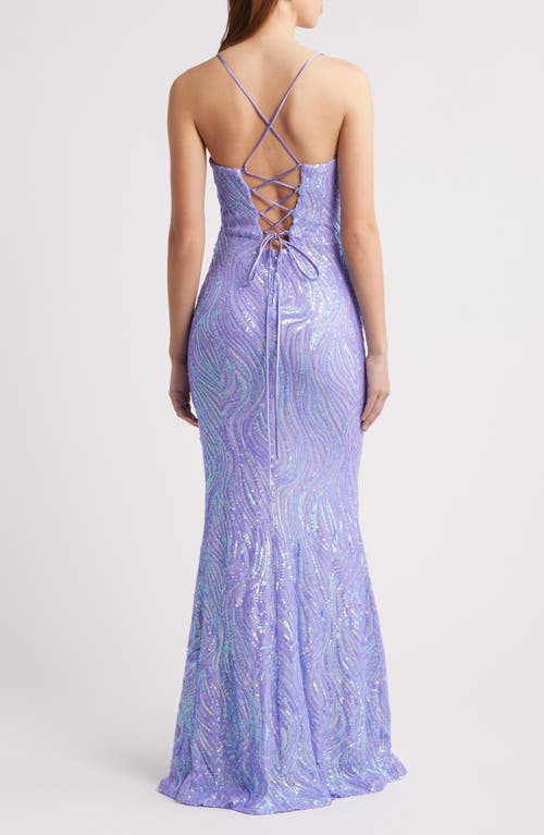 City Studio Sequin Mesh Trumpet Dress In Lavender