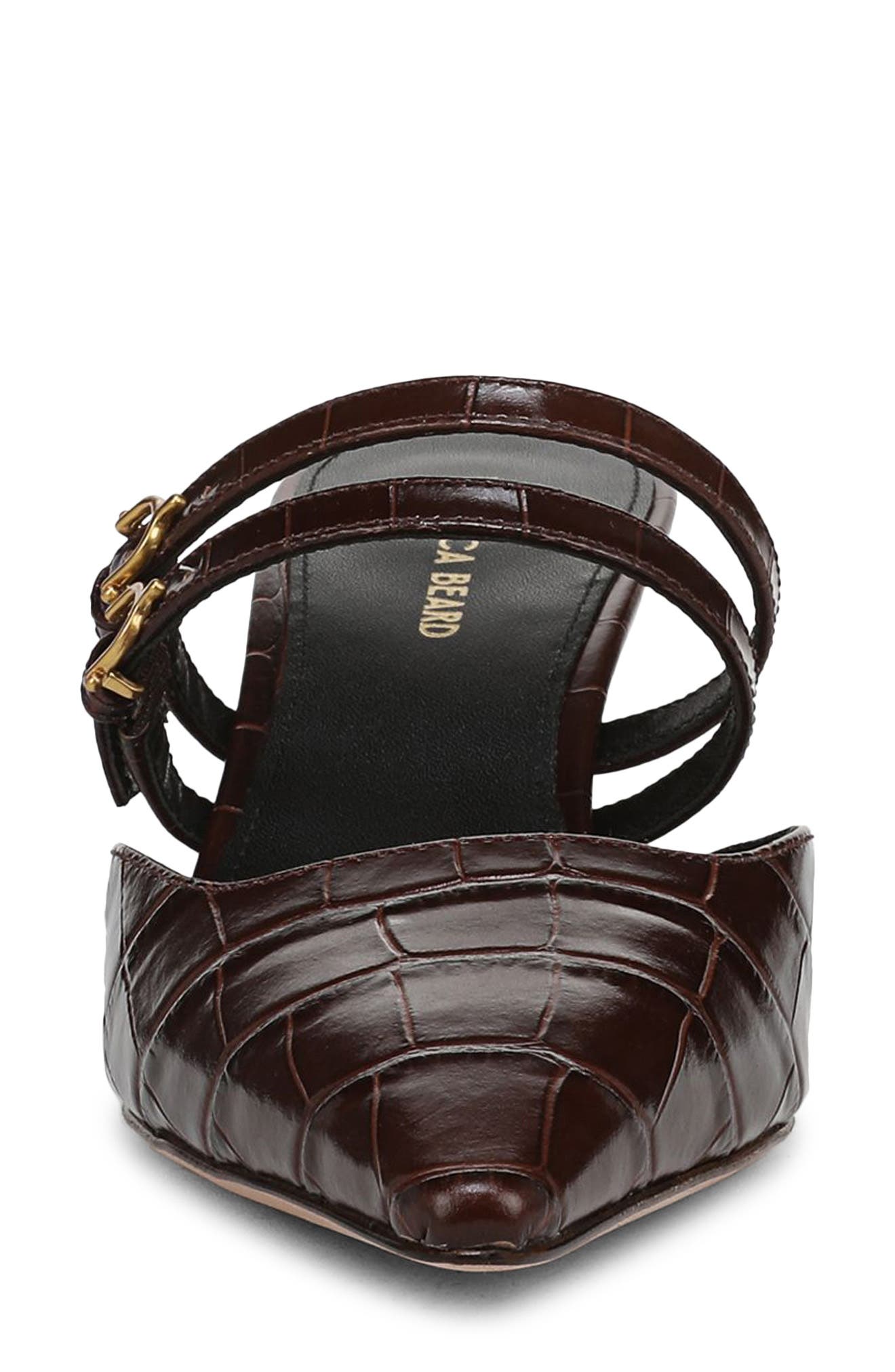 Veronica Beard Corrie Croc Embossed Pointed Toe Pump, Alternate, color, Chocolate