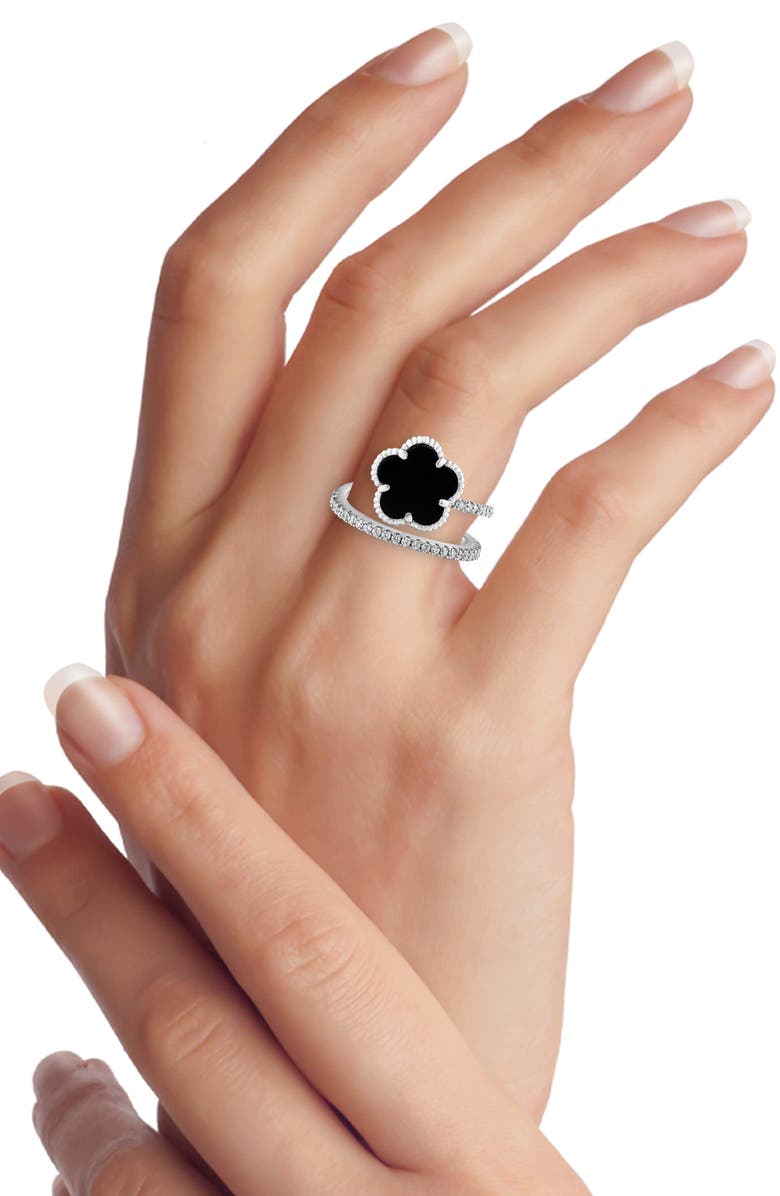 CZ by Kenneth Jay Lane Pavé Cubic Zirconia & Onyx Wrap Ring, Alternate, color, Black/ Silver