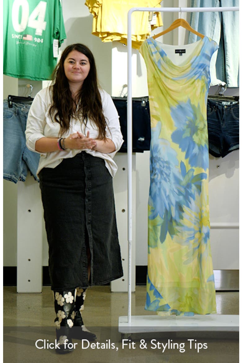 Abstract Floral Cowl Neck Chiffon Gown video