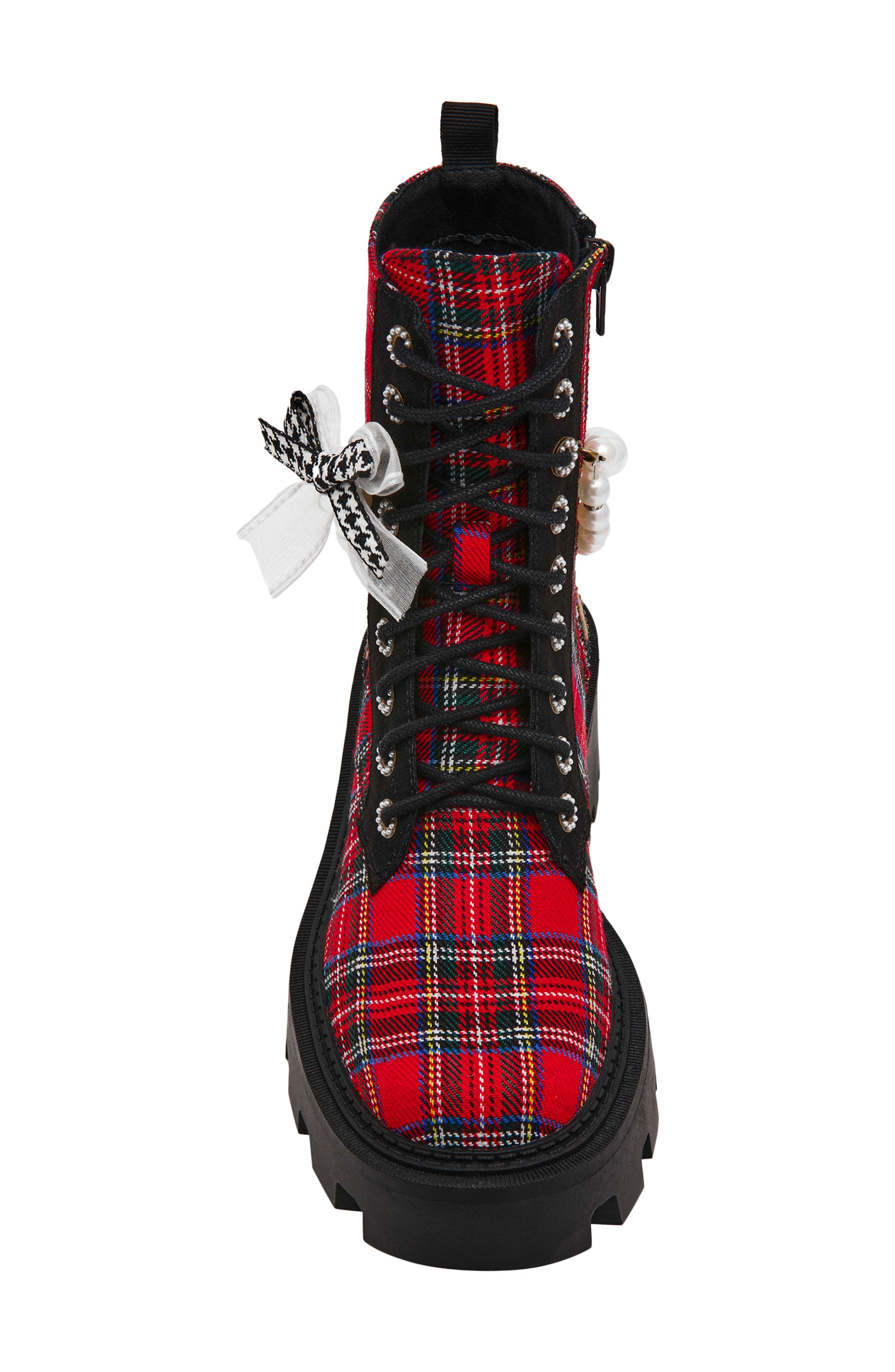 Betsey Johnson Hariett Combat Boot, Alternate, color, Red Plaid
